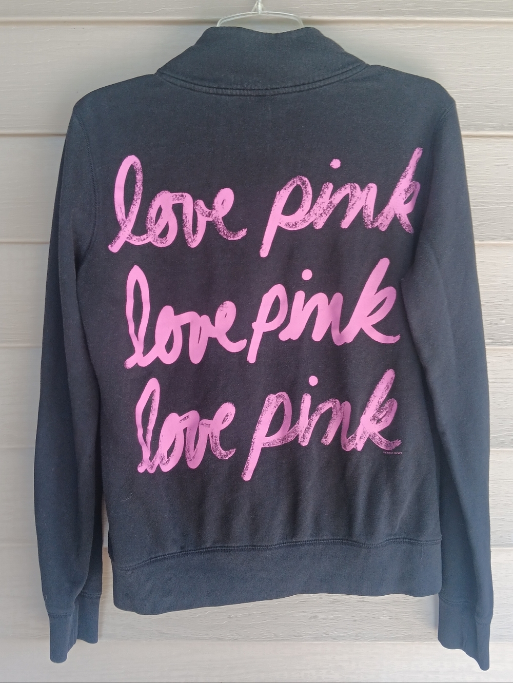 PINK Victoria's Secret Black 3/4 Zip Pullover Sweatshirt "Love Pink" .  Size Med
